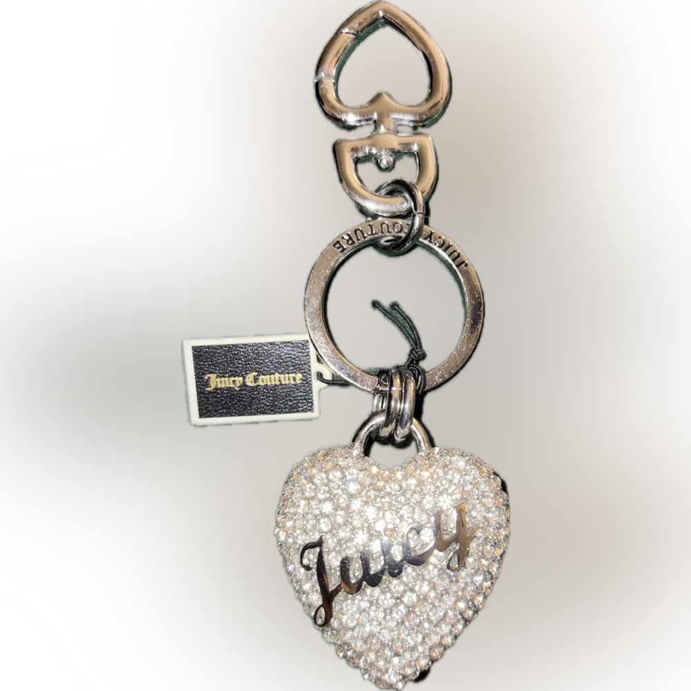 Juicy Couture Crystal Pave Heart Keychain - Silver Tone